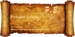 Petyka Ervin névjegykártya